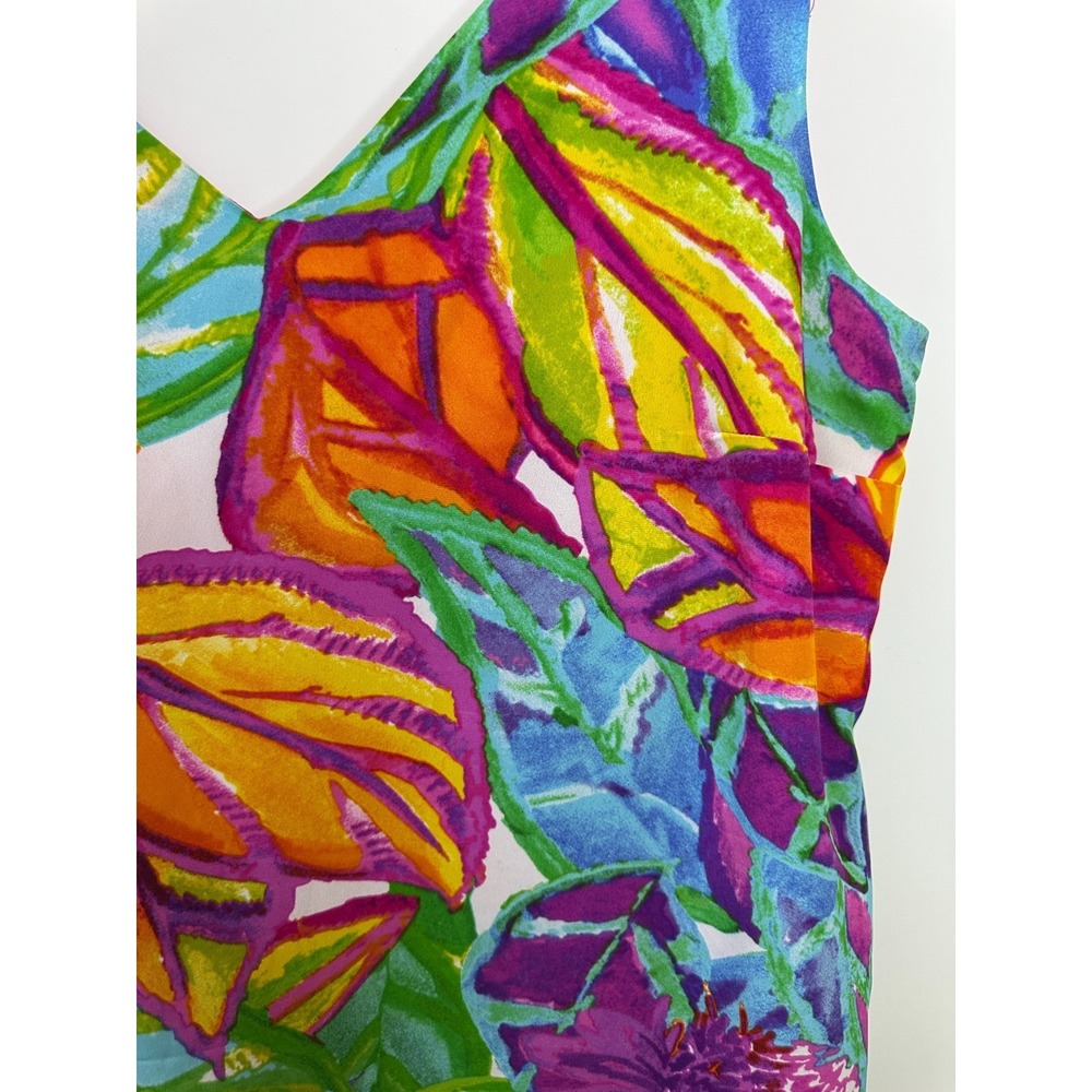 Lauren Ralph Lauren Tropical Floral V-Neck Ruffle Drop Waist Mini Dress Size 12 - Picture 11 of 13